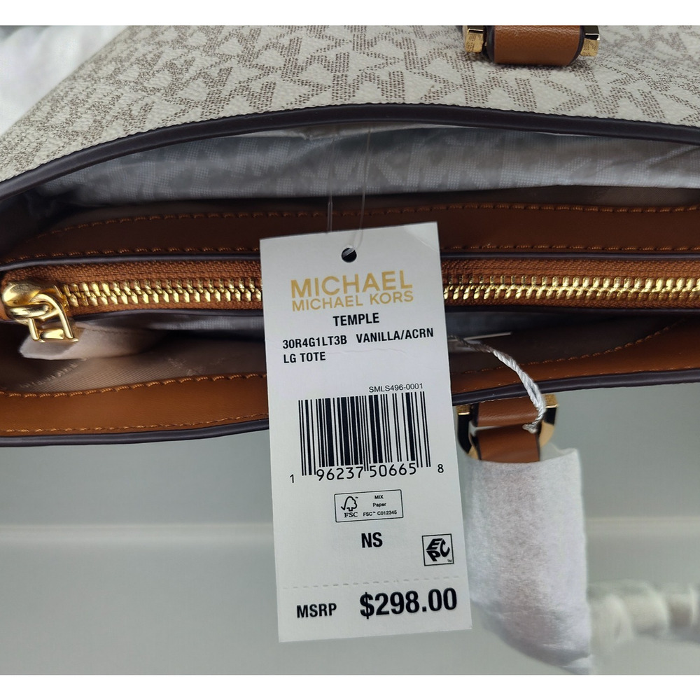 Michael Kors Temple XL Tote Vanilla/Acorn NWT - Picture 11 of 13